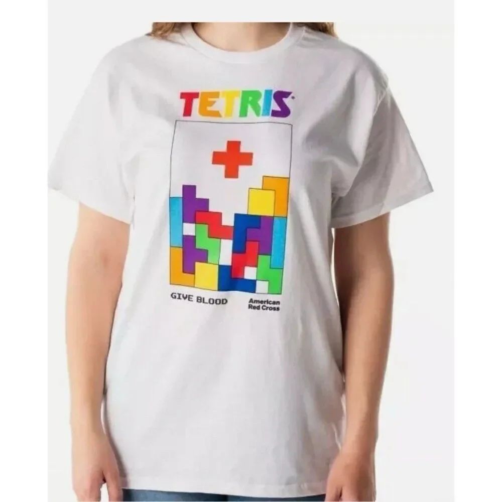 american red cross give blood tetris multicolored t shirt Medium